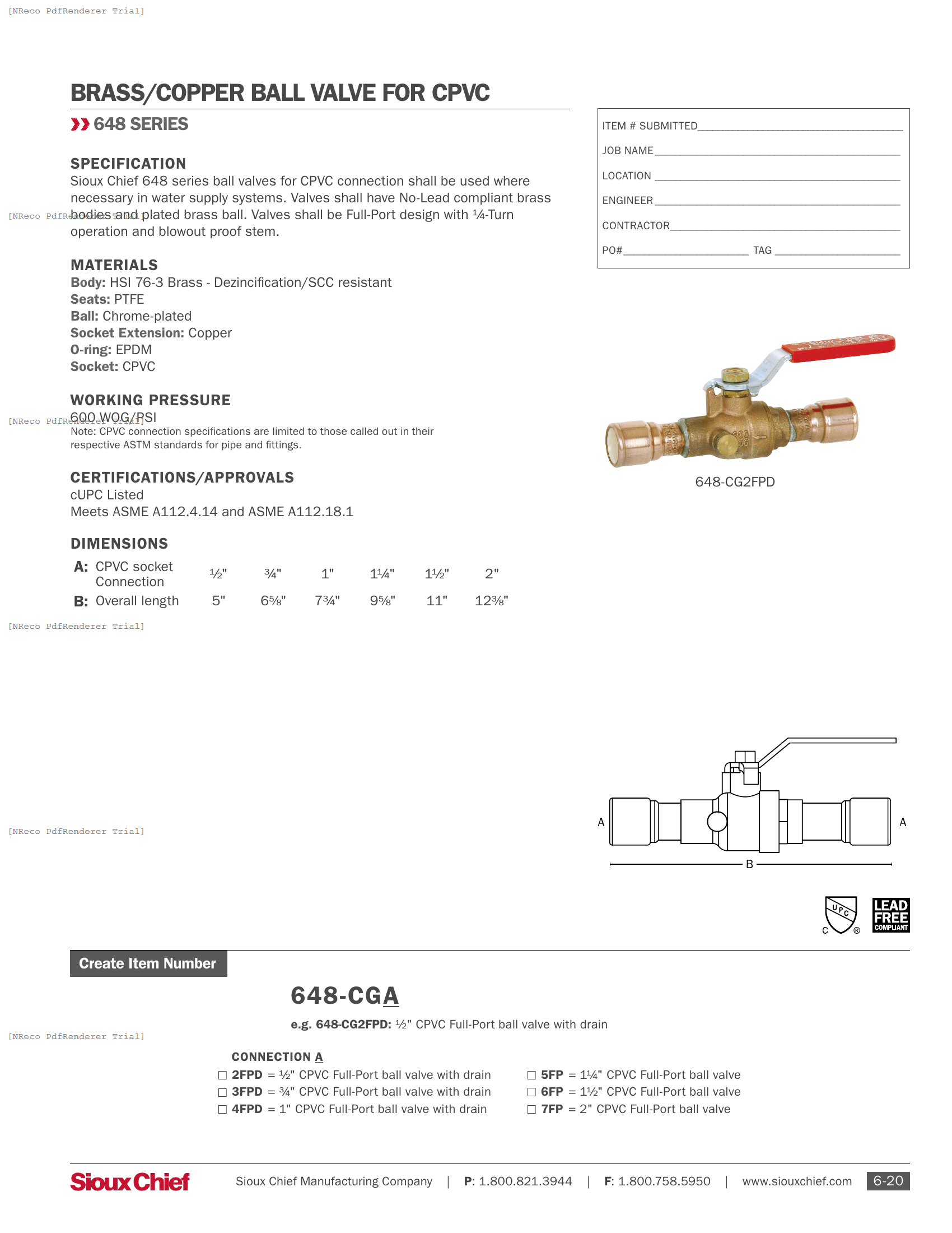 648 SERIES - CPVC SOLDERED BALL VALVE - SPEC SHEET.PDF Specification Document